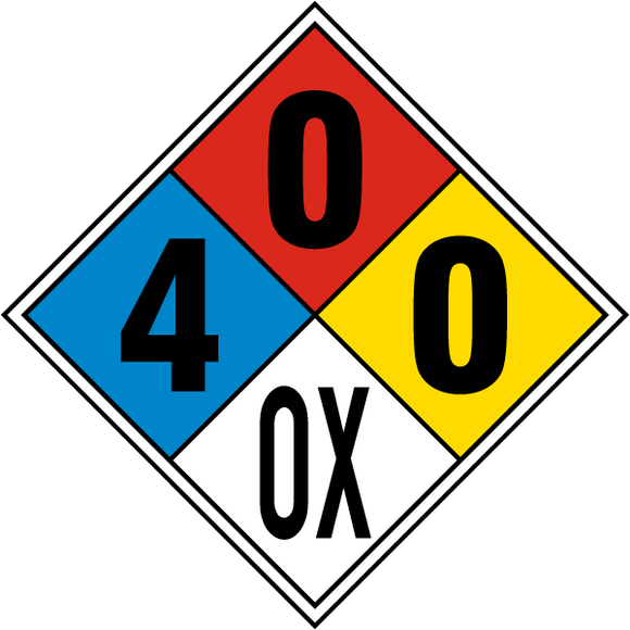 Magnetic NFPA Diamond 4-0-0-ox USE FOR Chlorine