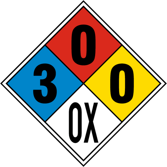 Magnetic NFPA Diamond 3-0-0-ox USE FOR OXYGEN, LIQUID OXYGEN