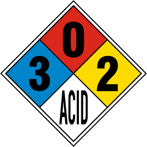 NFPA Diamond 3-0-2 for Acid, Sulfiric Acid, No Water