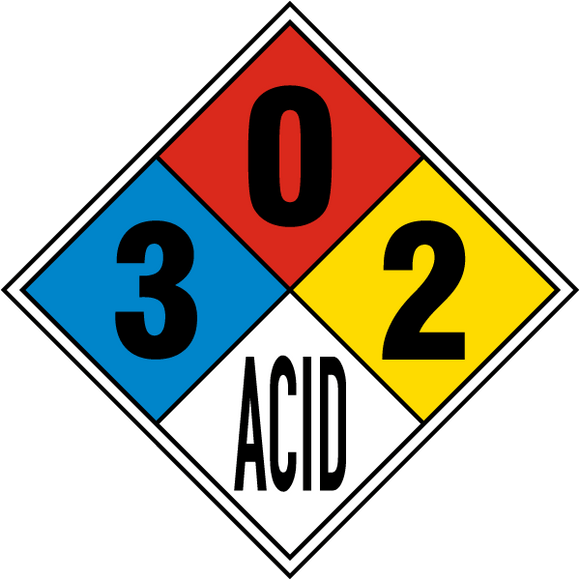 Magnetic NFPA Diamond 3-0-2-FOR ACID, SULFIRIC ACID, NO WATER