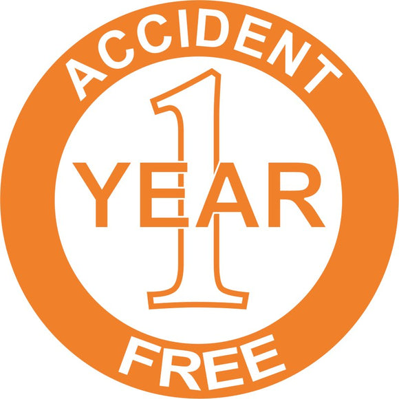 Accident Free I Year Orange Hard Hat Sticker