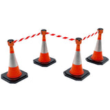 4 Skipper Orange Retractable Tape Barriers - Red and White Tape on Standard Traffic Cones