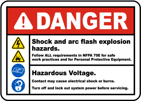 Danger Shock And Arc Flash Explosion Hazards Hazardous Voltage Label