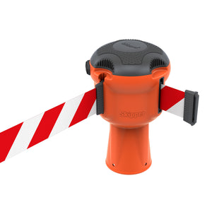 Skipper Orange Retractable Tape Barrier with Red and White Tape