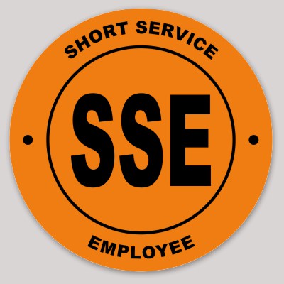 Short Service Employee (SSE) Hard Hat Sticker ( Black on Orange )