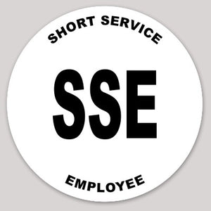 Short Service Employee Hard Hat Sticker _ SSE ( Black On White )