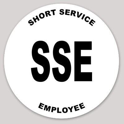 Short Service Employee Hard Hat Sticker _ SSE ( Black On White )