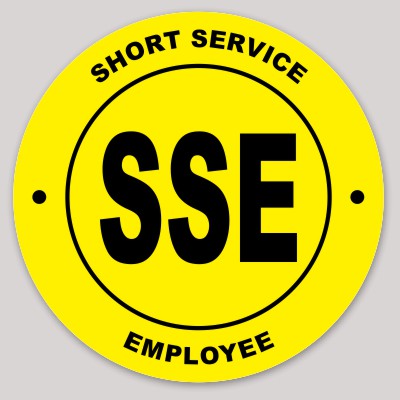 Short Service Employee (SSE) Hard Hat Sticker ( Black on Yellow )