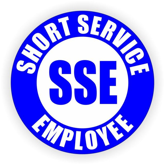 Short Service Employee Hard Hat Sticker ( Blue on White )