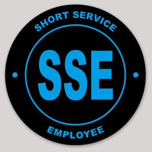 Short Service Employee (SSE) Hard Hat Sticker ( Cyan on Black )