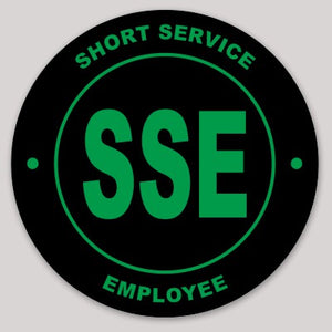 Short Service Employee (SSE) Hard Hat Sticker ( Green on Black )