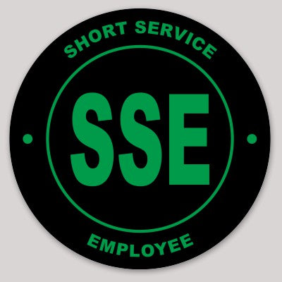 Short Service Employee (SSE) Hard Hat Sticker ( Green on Black )