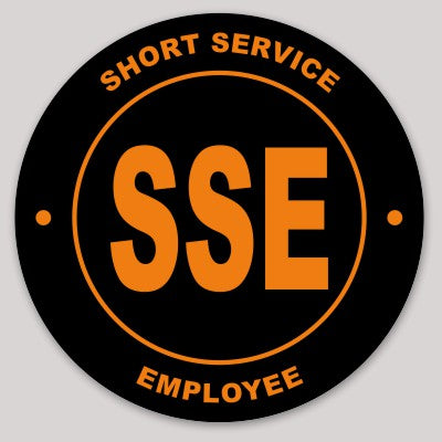 Short Service Employee (SSE) Hard Hat Sticker ( Orange on Black )