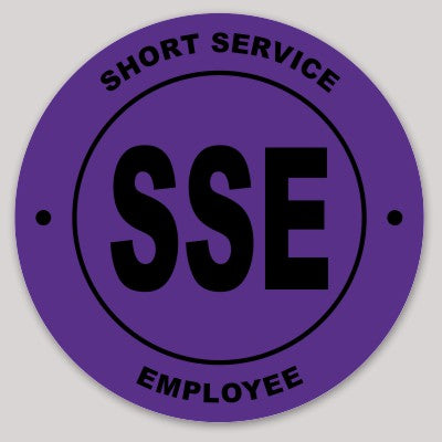 Short Service Employee (SSE) Hard Hat Sticker ( Black on Purple )