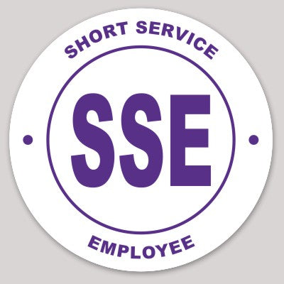 Short Service Employee (SSE) Hard Hat Sticker ( Purple on White )