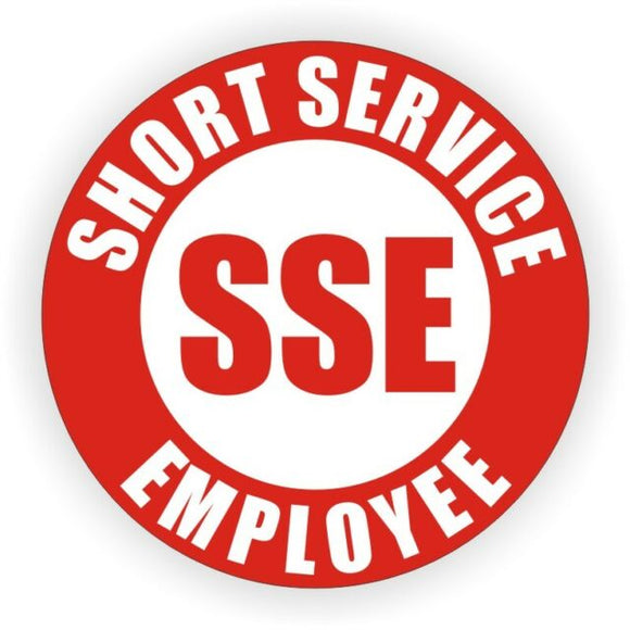Short Service Employee Hard Hat Sticker ( Red on White )