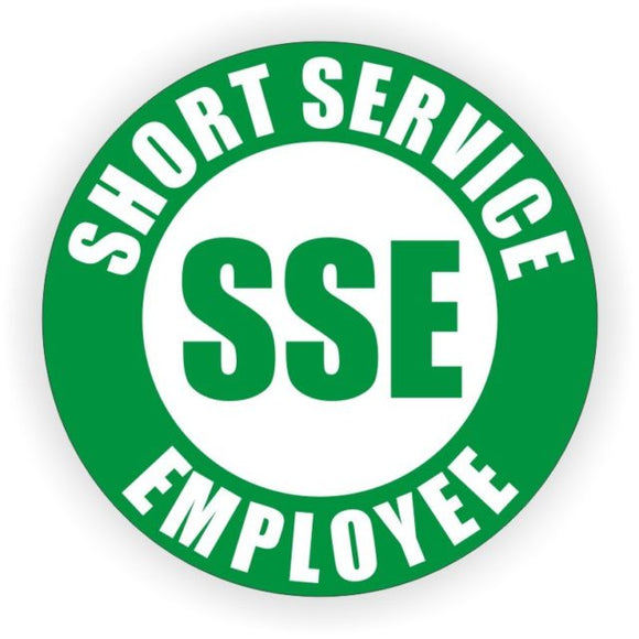 Short Service Employee Hard Hat Sticker ( Green on White )