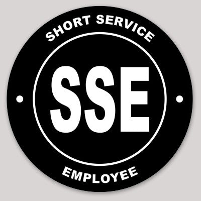 Short Service Employee Hard Hat Sticker ( White On Black )