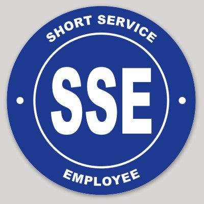 Short Service Employee Hard Hat Sticker ( White On Blue )