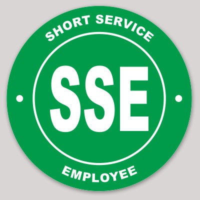 Short Service Employee Hard Hat Sticker ( White On Green )