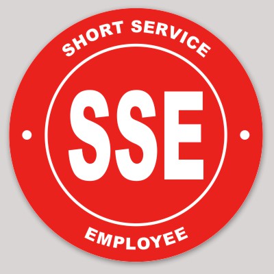 Short Service Employee Hard Hat Sticker ( White On Red )