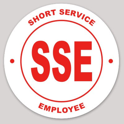 Short Service Employee (SSE) Hard Hat Sticker ( Red on White )