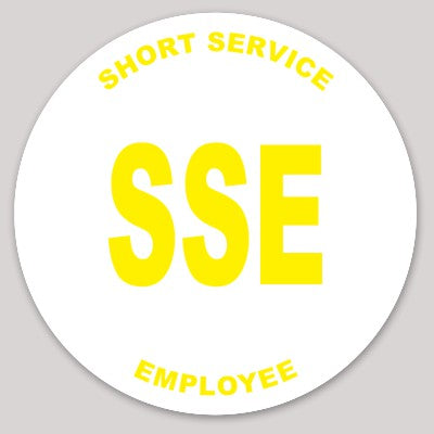 Short Service Employee Hard Hat Sticker _ SSE ( Yellow On White )