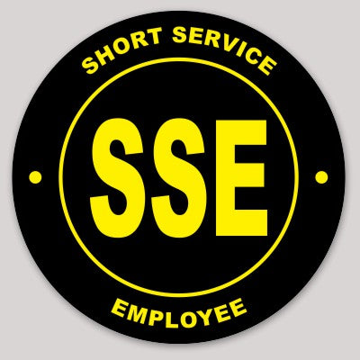 Short Service Employee (SSE) Hard Hat Sticker ( Yellow on Black )