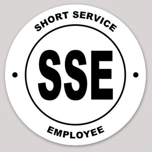 Short Service Employee (SSE) Hard Hat Sticker ( Black on White )