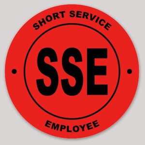 Short Service Employee (SSE) Hard Hat Sticker ( Black on Red )