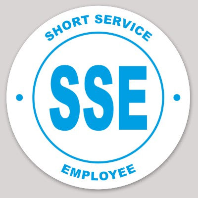 Short Service Employee (SSE) Hard Hat Sticker ( Cyan on White )