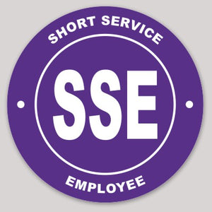 Short Service Employee (SSE) Hard Hat Sticker ( White on Purple )