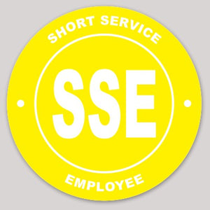 Short Service Employee (SSE) Hard Hat Sticker ( White on Yellow )