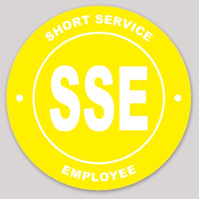 Short Service Employee (SSE) Hard Hat Sticker ( White on Yellow )