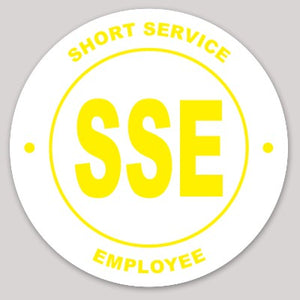 Short Service Employee (SSE) Hard Hat Sticker ( Yellow on White )