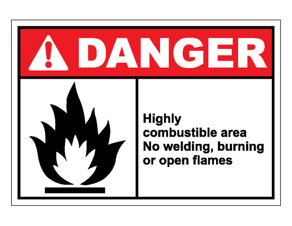Danger Highly Combustible Area No Welding Burning Or Open Flames Sign