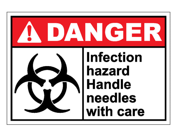 Danger Infection Hazard Handle Needles With Care Sign