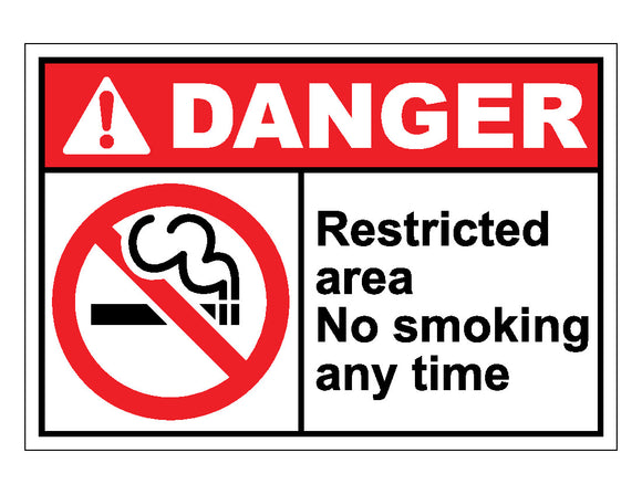 Danger Restricted Area No Smoking Any Time Sign