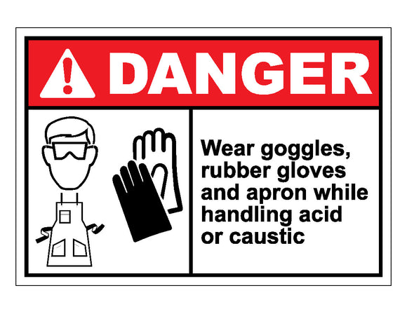 Danger Wear Goggles Rubber Gloves And Aprons While Handling Acid Or Caustic Sign