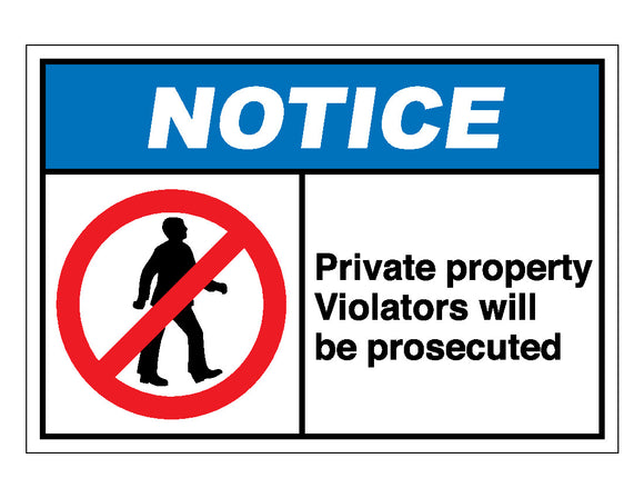 Notice Private Property Violators Will Be Prosecuted Sign