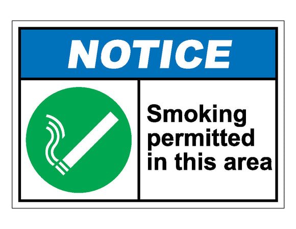 Notice Smoking Permitted In This Area Sign