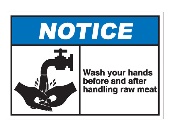 Notice Wash Your Hands Before And After Handling Raw Meat Sign