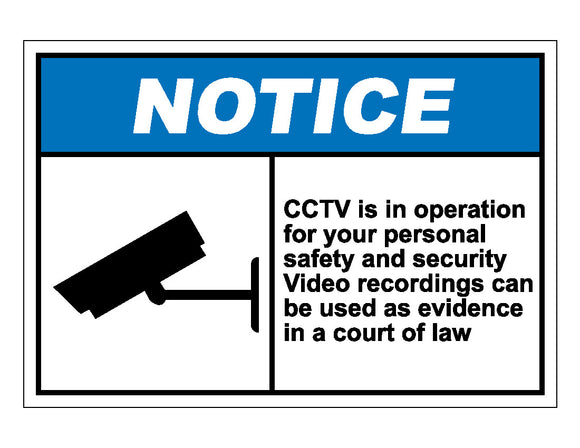 Notice CCTV In Operation For Your Personal Safety And Security Sign