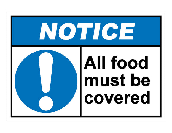 Notice All Food Must Be Covered Sign