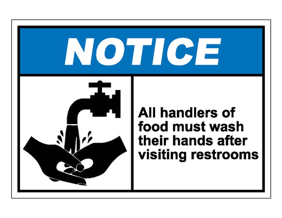 Notice All Handlers Of Food Must Wash Their Hands After Visiting Restrooms Sign