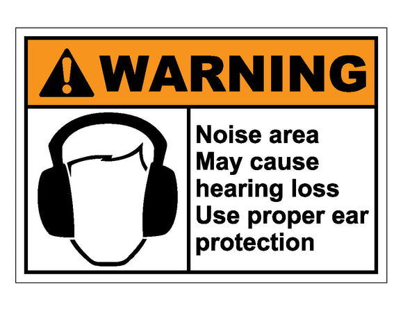 Warning Noise Area May Cause Hearing Loss Use Proper Ear Protection Sign