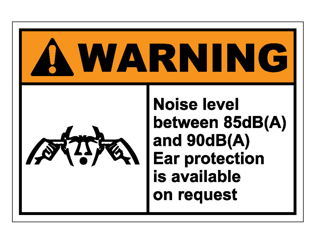 Warning Noise Level Between 85dB A And 90dB A Ear Protection